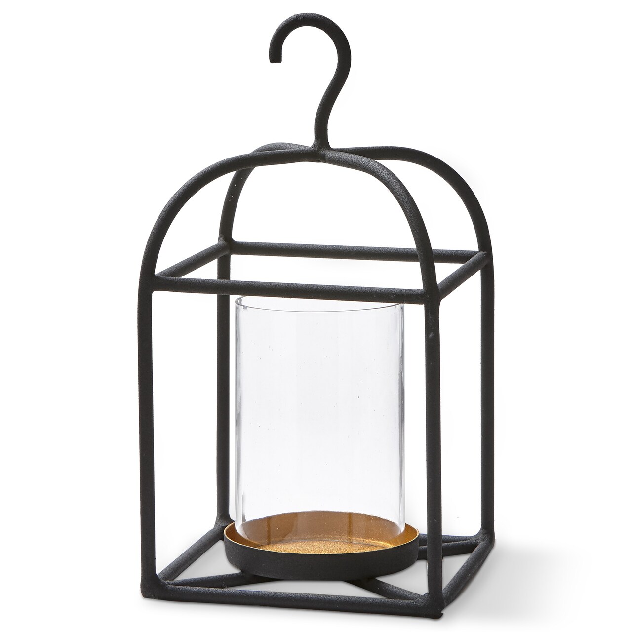 Hanging Metal And Glass Lantern Pillar Candle Holder Small 7.0L x 7.0W x 13H inches Decorative Use Only